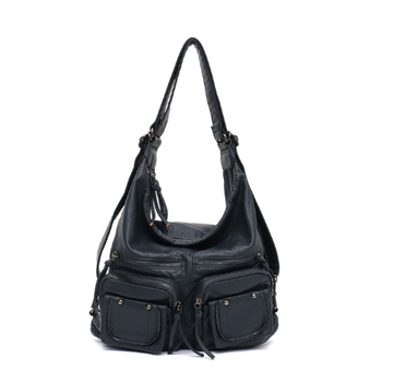 Kylethomasw Large Soft Casual Women Bags Functional Girl School Backpack PU Leather Bag Ladies Multi Pockets Messenger&Shoulder Bag